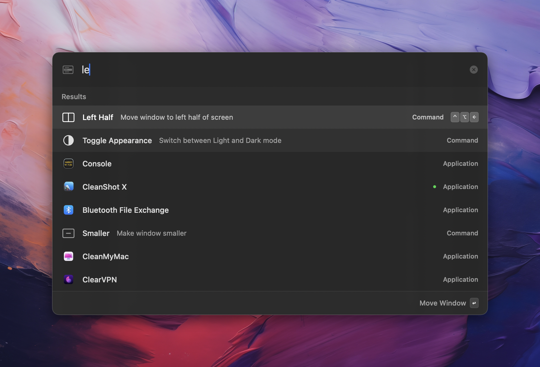 Trace launcher interface showing search results